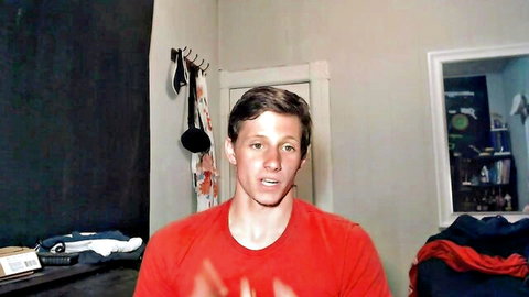 Young athletic guy in red tee, gay solo domination teaser