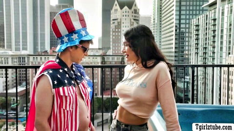 Andylynn Payne and Sage Roux in playful patriotic chat, flip fuck preview