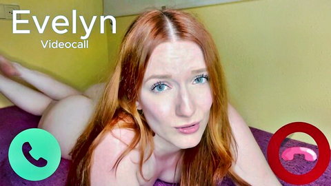 Redhead Evelyn Jade nude on bed, teasing ass and pussy in video call