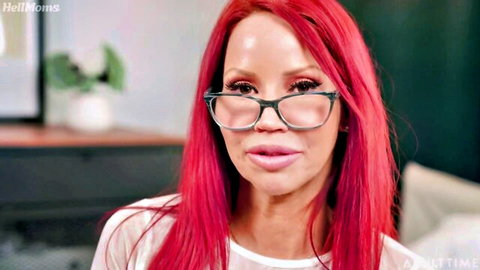 Redhead MILF Bianca Beauchamp in sheer top and glasses