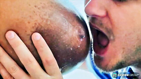 Kristina Milan giant lactating boobs with black man sucking nipple
