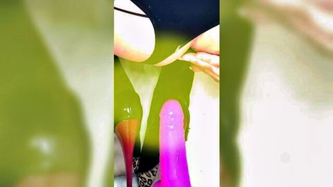 Sissy Kandi in heels with pink dildo anal play