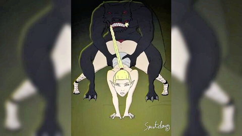 Blonde elf woman mounted by black werewolf in fantasy bestiality teaser