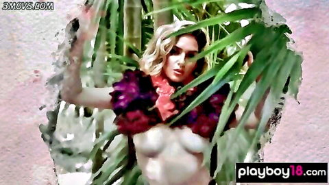 Kayci Darko nude tropical pose, blonde curvy teen showing big tits