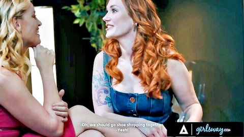 Siri Dahl and blonde MILF chatting teasingly in GirlsWay lesbian scene