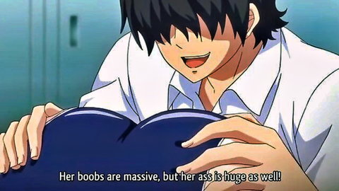 Anime boy groping massive schoolgirl breasts in time stop hentai