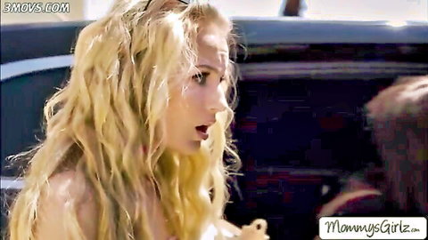Dava Foxx as busty blonde stepmom surprised during car fuck