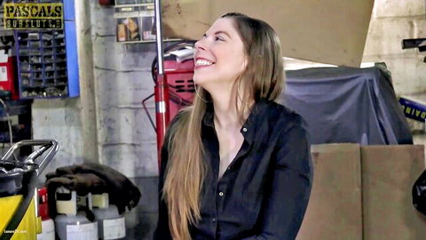 Alice Maze smiling seductively in black blouse on Pascals Subsluts