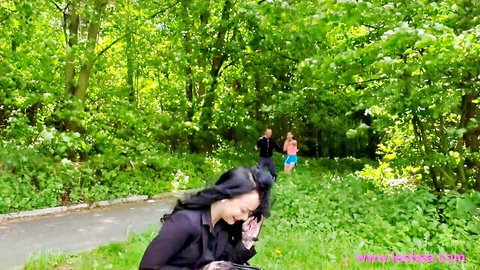Devious British lesbian seduces innocent Asian jogger in woods