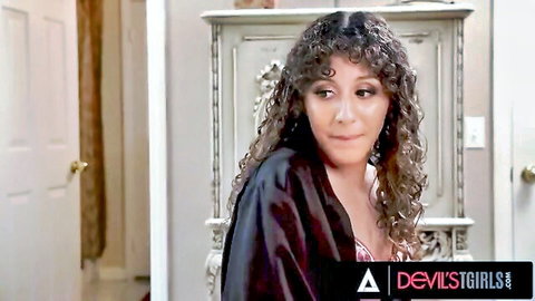 Liv Revamped in seductive black robe, curly hair, teasing pose