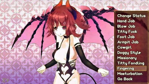 Anime succubus demon girl in black lingerie with hentai sex menu