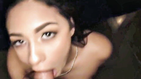Seductive Asian stepsister teases with tongue out in close-up POV
