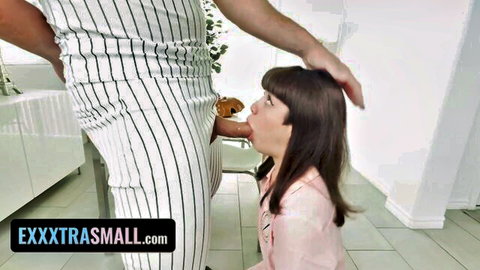 Mochi Mona kneels to suck coach's massive uncut cock after workout