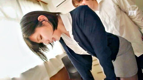 Japanese woman in school uniform bent over for remote edging training