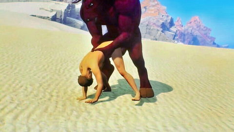 Hairy purple monster doggystyle fucking nude victim in desert sands