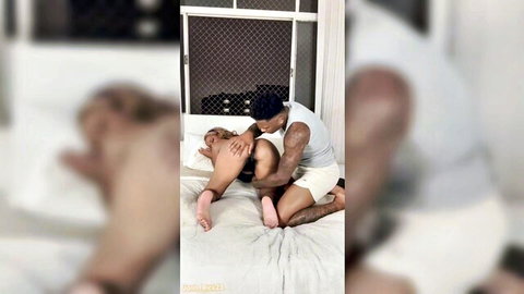 Hairy brunette bottom fucked hard in missionary by muscular top