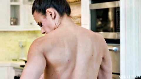 Ricky Spanish shirtless back view in kitchen cheating with busty MILF Penny Barber