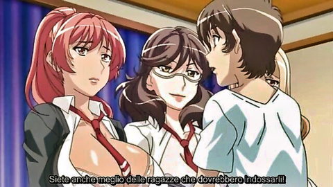 Hentai MILFs in school uniforms seduce innocent teen boy