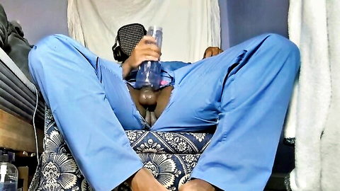 Thickbruinsfan in nurse scrubs masturbating with fleshlight and toy insertion