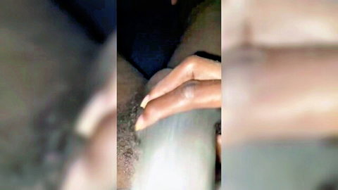 Ebony hand with long white nails strokes thick veiny white cock closeup