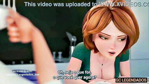 3D redhead woman in green top showing deep cleavage, teasing expression