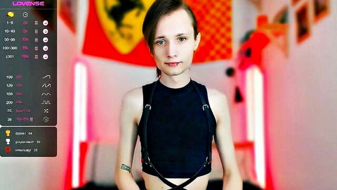 Twink Elliot skinny erotic dance in black harness webcam show