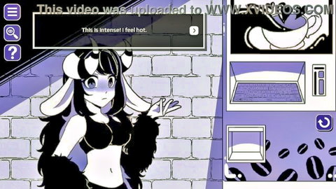 Anime sheep girl in sexy black bikini top and fur trim posing hot