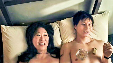 Sandra Oh nude tits in hot sex scene with Asian partner from The Sympathizer