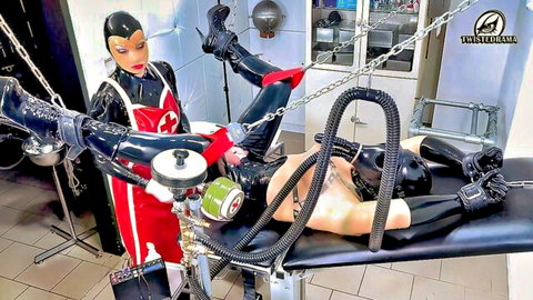 Wanda in full rubber clinic fetish with bondage and medical play