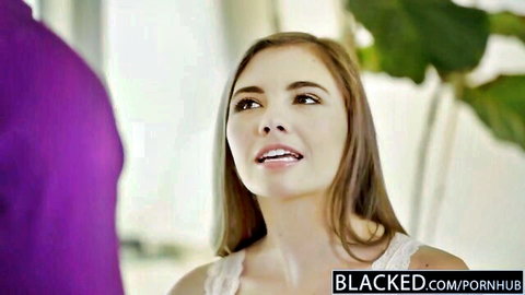 Petite Skye West in white top for first interracial with Blacked