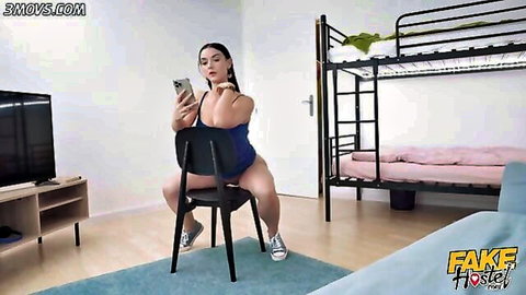 Lady Gang poses seductively in blue top, teasing big ass for Tony Carrera