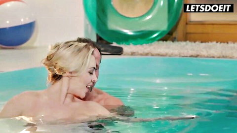 Victoria Summers topless in pool kissed by George Uhl