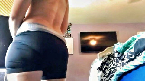 Man's fatty jiggly cellulite saggy ass in black briefs