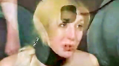 Cowgirl in intense BDSM live feed, blonde bound with collar and neck brace