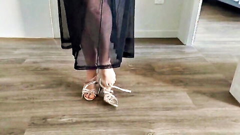 Selena701 mature German MILF in sheer black lingerie and silver heels