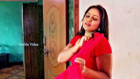 Seductive Desi Indian woman in red saree teasing pose