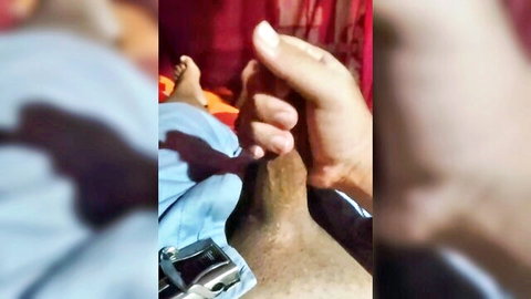 Blurry amateur POV handjob on erect cock from social media tease