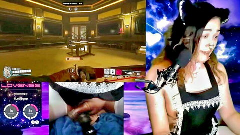 Neko maid gamer girl inserts Lovense vibrator into wet pussy on webcam while playing League of Legends