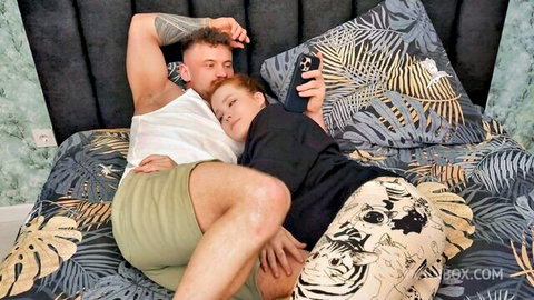 Nicole Murkovski cuddling intimately with stepbrother on bed