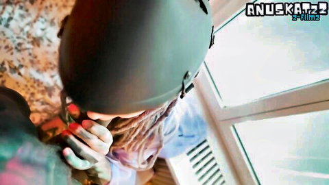 Tattooed masked girl with dreads, post-anal sex cum dripping from pussy