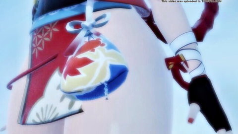 Yoimiya anime vore armpit tease with growth animation, exposed thigh and underarm