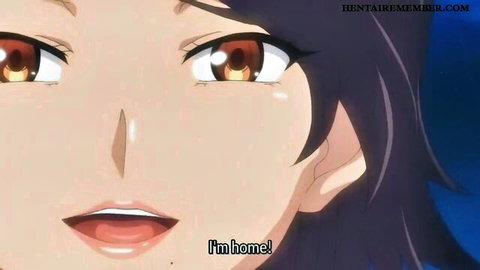 Anime wife smiling with teary eyes in hentai cheating homecoming scene