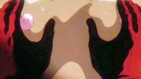 Hentai scene from Dragon Knight Ep.3: Red and black hands cupping large animated breasts