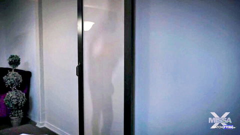 River Lynn nude silhouette teasing behind frosted glass door