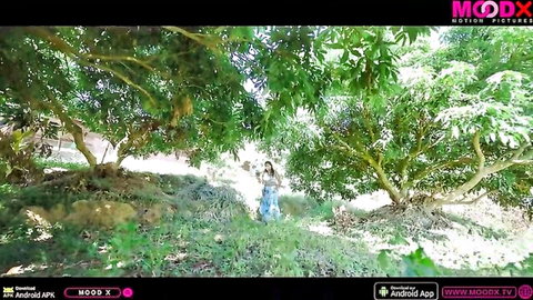 Indian beauty in white dress in lush mango orchard - Mood X VIP