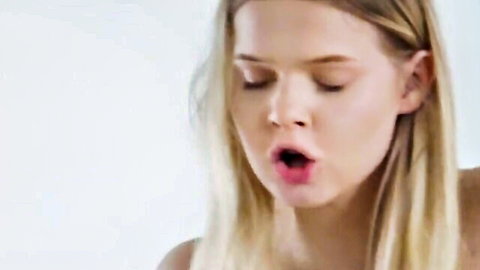Blonde stepmom with open mouth in ecstasy eating teen pussy