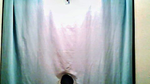 Amateur glory hole cutout in light blue shower curtain for anonymous gay blowjobs