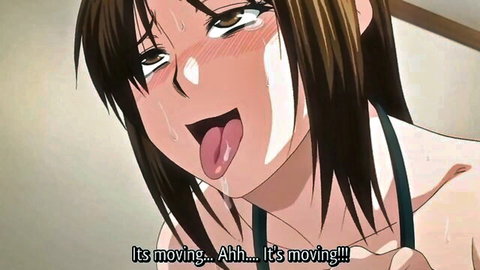 Busty anime mom with ecstatic expression, tongue out during intense penetration