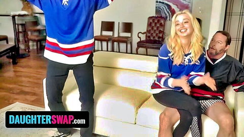 Hazel Moore and Lexi Lore in hockey jerseys with stepdads, taboo swap tease