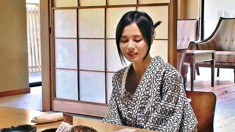 19-year-old busty Japanese beauty in elegant kimono